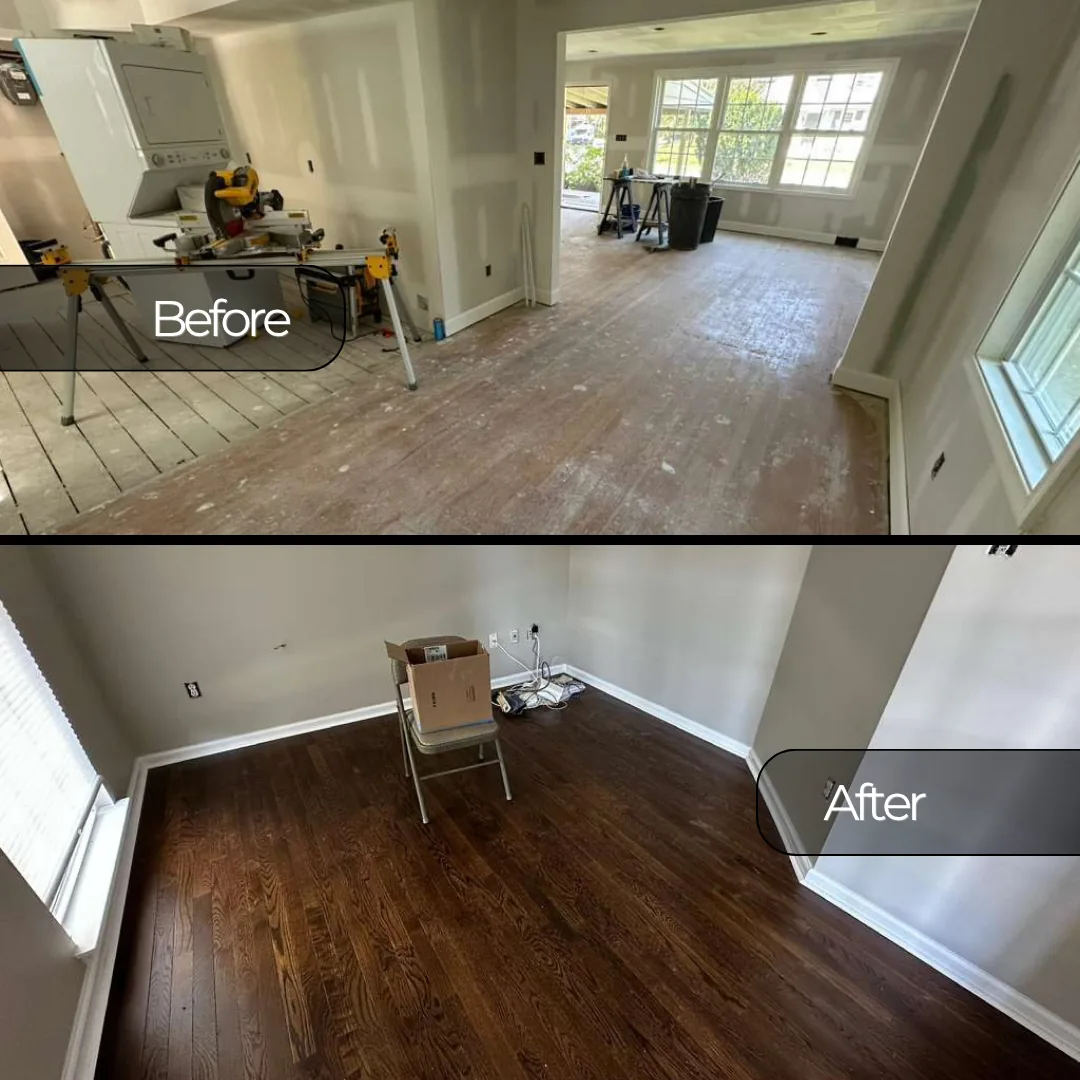 Before and after of hardwood floor installation