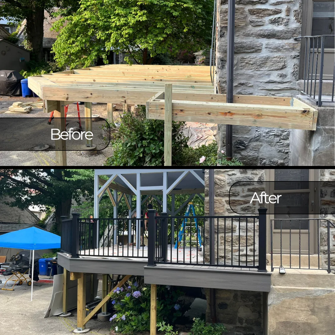 Deck and gazebo construction before and after.